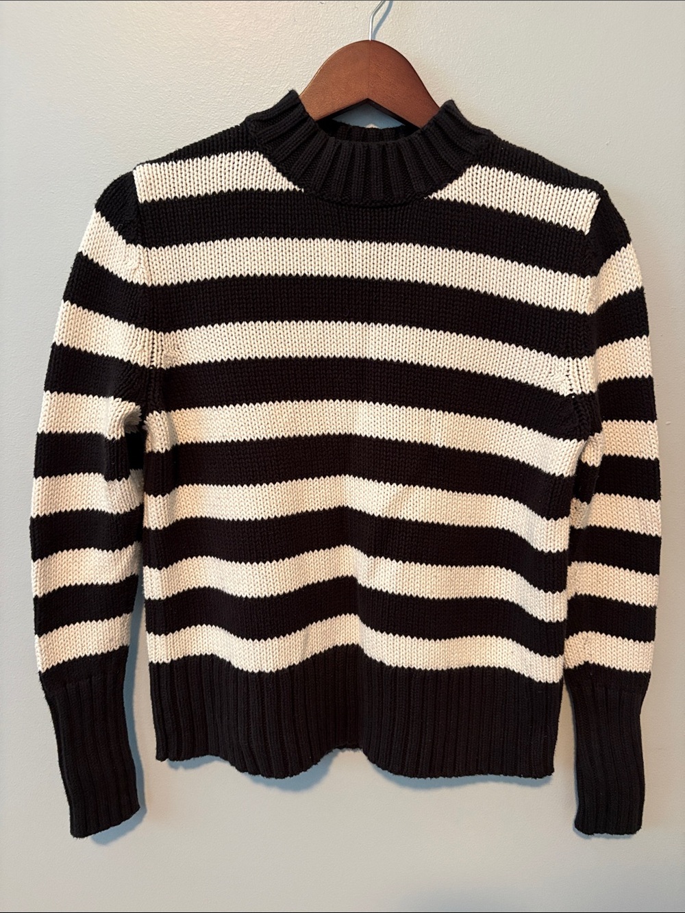 KULE Black and Cream Striped Turtleneck Sweater